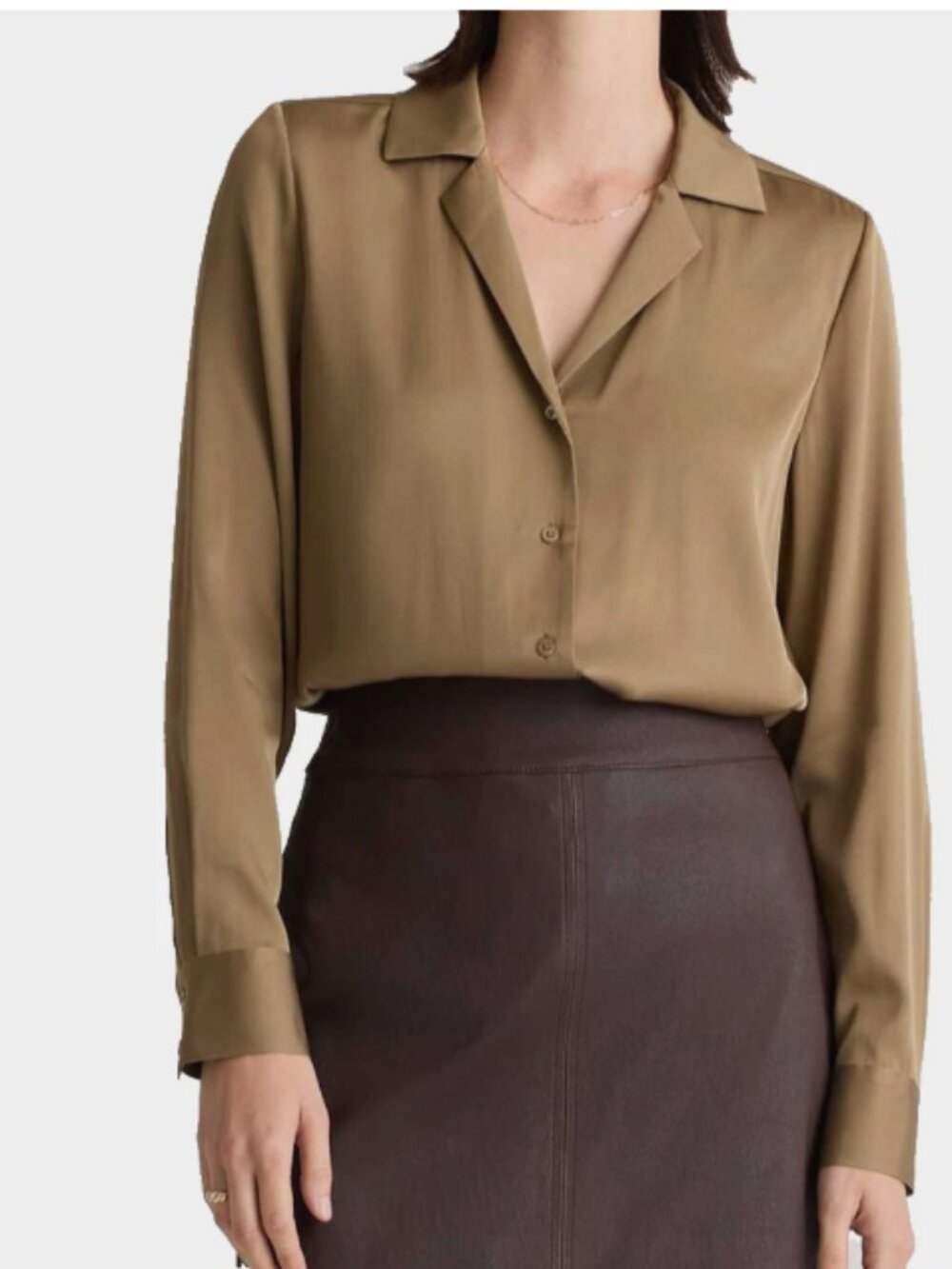 QUINCE Washable Stretch Silk Notch Collar Blouse Top size XL Dogwood Taupe NWT